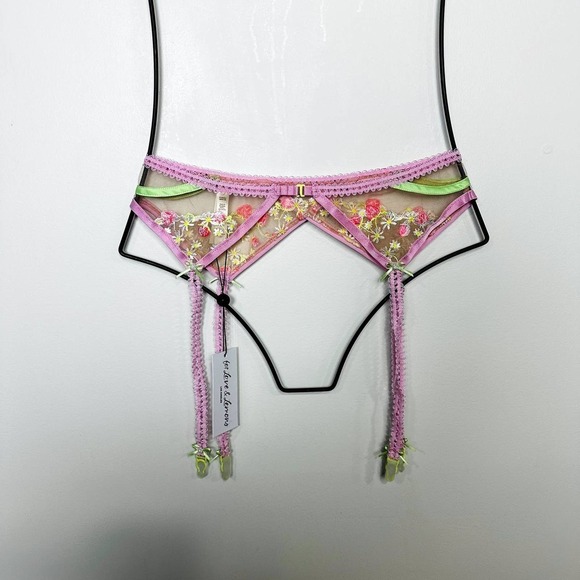 For Love & Lemons NWT Floral Tutti Frutti Shimmer Garter Belt Intimate Sz Large - Picture 5 of 10